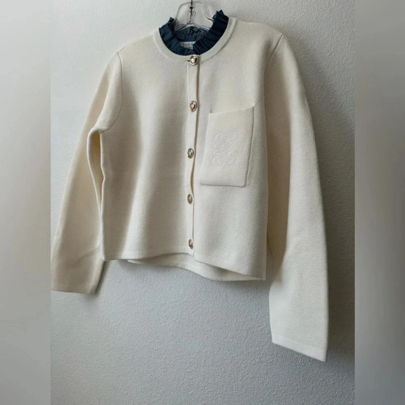 Sandro Women's White Wool-blend Detachable Collar Cardigan - Picture 7 of 10